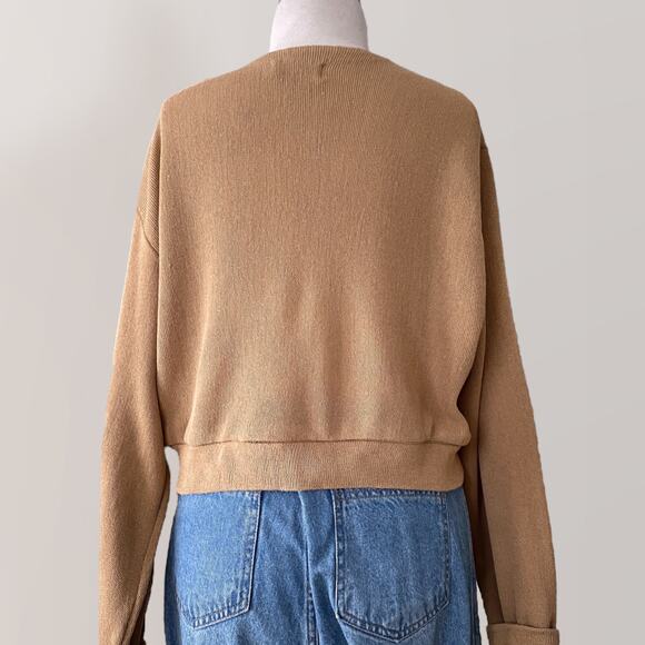 90s Lacoste Camel Cropped Cardigan Preppy Collegiate Oldmoney Minimalist Tan - Picture 5 of 12
